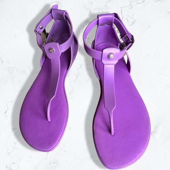 Hunter Original T-Bar Rubber Ankle Strap Sandals Purple Lavender UK 6 US 8 - Picture 2 of 5